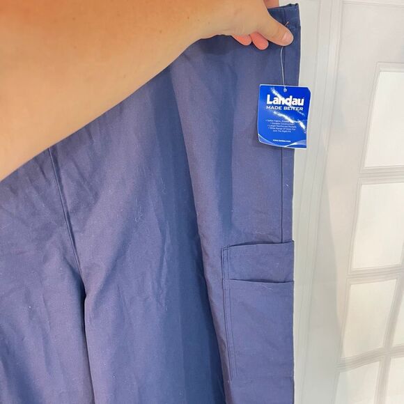 Landau NWT Navy Blue Flat Front Cargo Pockets Non-Stretch Scrub Pants size XL - Picture 3 of 8
